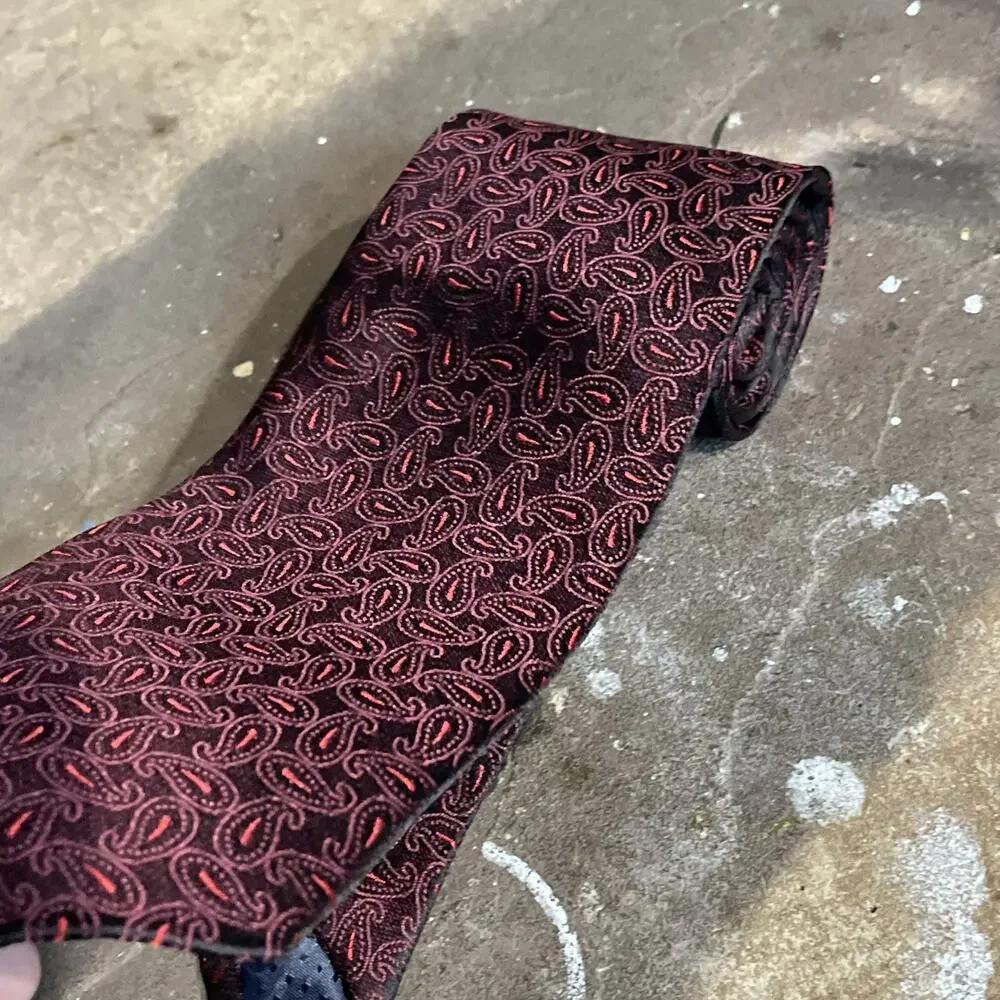 Kai Long Tie 100% Silk Maroon And Red Pattern Handmade